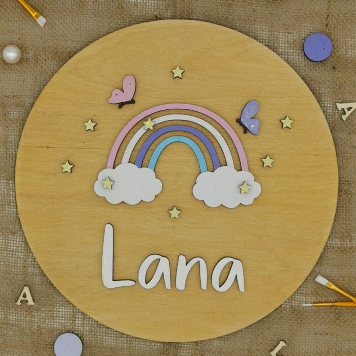 Lesena otroška tabla z motivom: Mavrica