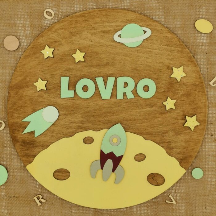 Lesena otroška tabla z motivom: Vesolje