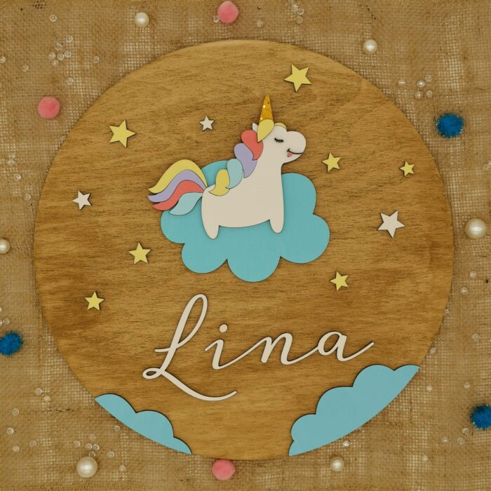 Lesena otroška tabla z motivom: Unicorn