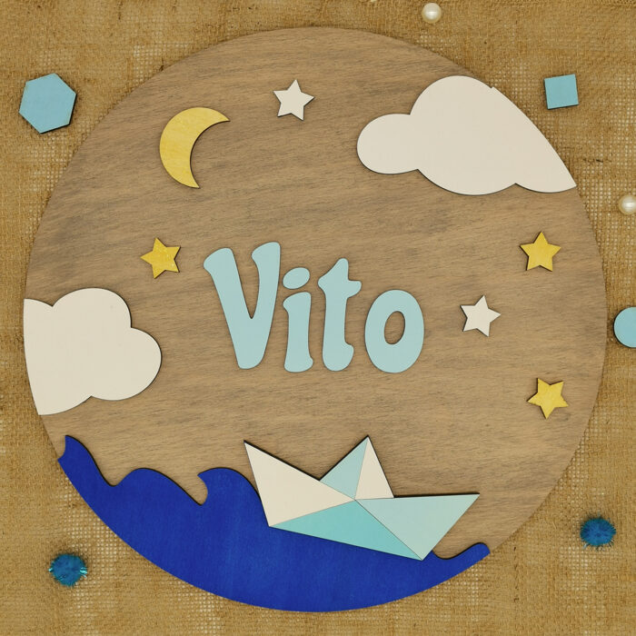 Lesena otroška tabla z motivom: Ladjica