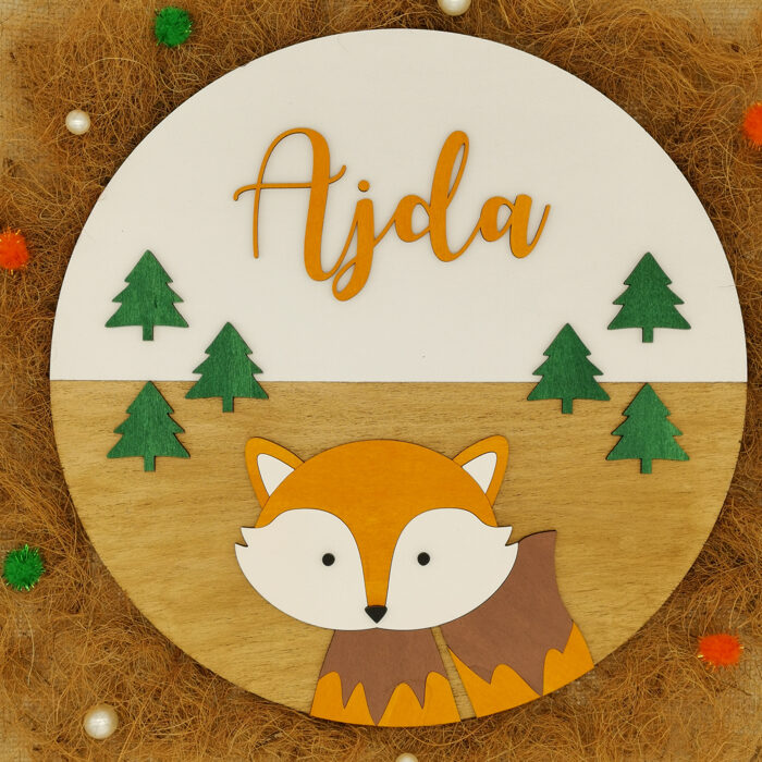 Lesena otroška tabla z motivom: Lisička v gozdu