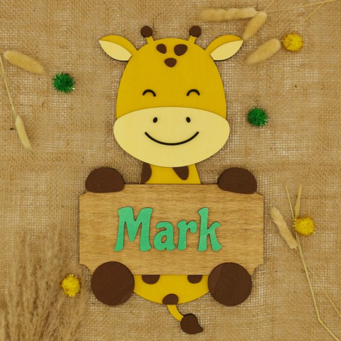 Lesena otroška tabla z motivom: Žirafa