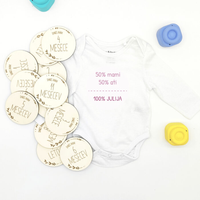 Prvi paketek - milestone kartice in bodi-100% roza